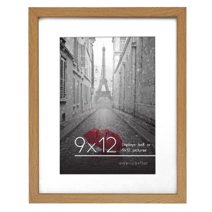 Americanflat 9x12 Picture Frame in Oak - Displays 6x8 With Mat and 9x12 Without Mat - Composite Wood with Shatter Resistant Glass - 1 of 4