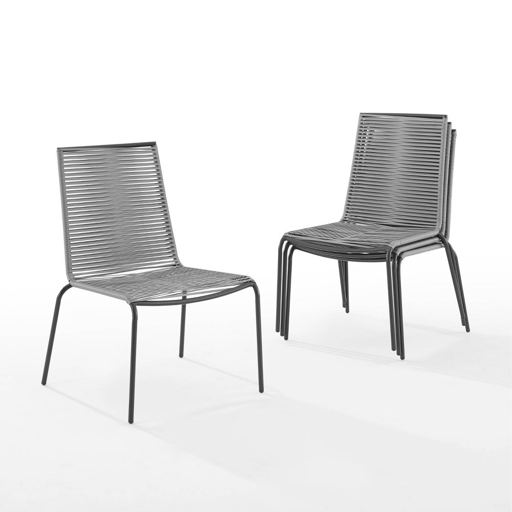 Photos - Garden Furniture Crosley Fenton 4pk Outdoor Wicker Stackable Chairs - Gray  