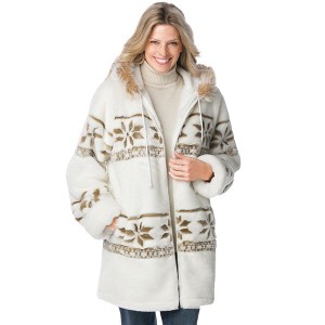 Woman Within Plus Size Faux Fur Snowflake Print Hooded Jacket - 1 of 4