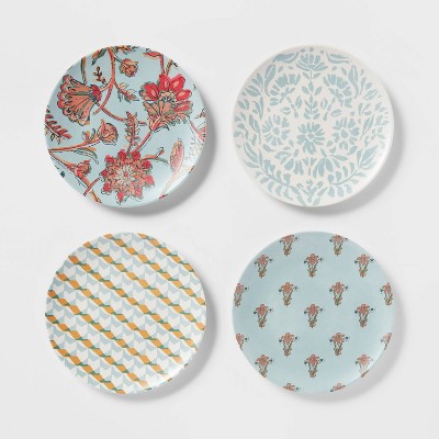 6.8" 4pk Bamboo and Melamine Mixed Pattern Appetizer Plates Light Blue - Threshold™