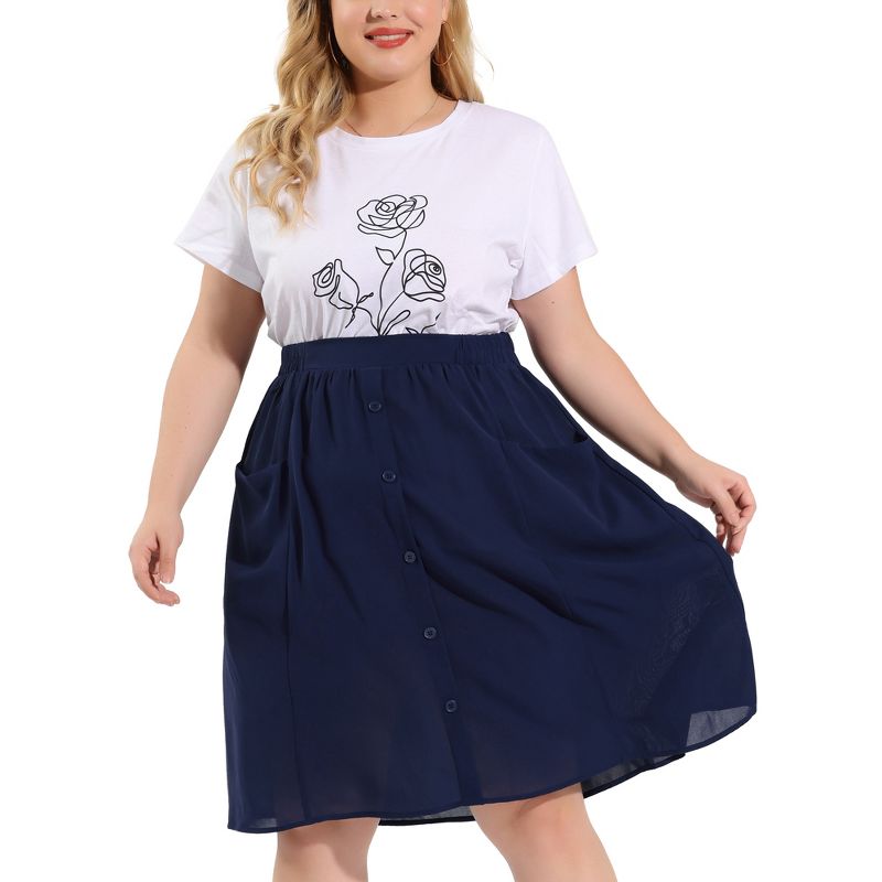 Agnes Orinda Women's Plus Size Casual Elastic Waist Suspender Skirt with Front Pockets, 2 of 7