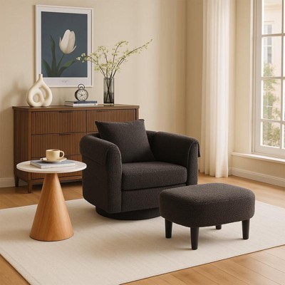 Aukfa Swivel Accent Chair with Ottoman, Modern Chenille Barrel Armchair, Removable Back Pillow & 2 Armrest Covers, for the Living Room, Bedroom