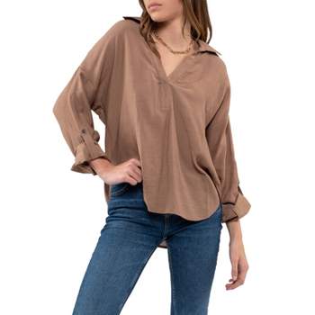 Aventura Clothing Women's Dakota Long Sleeve Collared Neck Fleece Button  Down Shirt - Tortoise Shell, Size Large