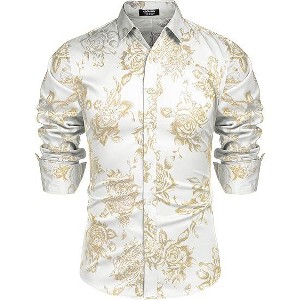 COOFANDY Men's Rose Shiny Shirt Luxury Flowered Printed Button Down Shirt - 1 of 4