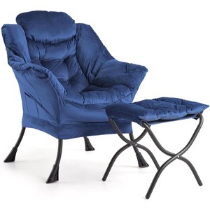 Lazy Chair with Ottoman, Lounge Accent Chair, Folding Footrest,Reading Armchair with Side Pocket for Living Room, Bedroom, Dorm & Office - 1 of 4