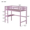 Gulches Twin High Loft Bed, Rubber Wood Loft Bed with Safety Guardrail, built-in desk, ladder,Pink - 4 of 4