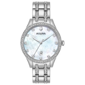 Bulova Ladies' Classic Crystal Stainless Steel 3-Hand Quartz Watch, White Mother-of-Pearl Dial - 1 of 4