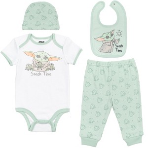 Star Wars The Child Baby Bodysuit Pants Bib and Hat 4 Piece Outfit Set Newborn to Infant - 1 of 4