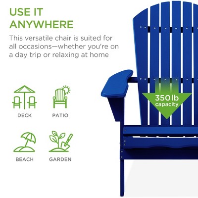 Blue Wooden Folding Adirondack Chair with Arms