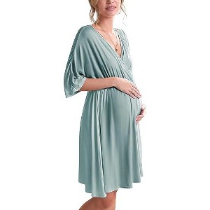 Ekouaer 3 in 1 Labor/Delivery/Hospital Gown Maternity Dress Nursing Nightgown Sleepwear for Breastfeeding - 1 of 4