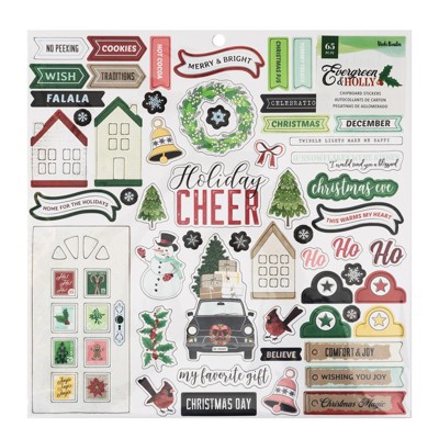 Vicki Boutin Evergreen & Holly Icons & Phrase Stickers, 65pcs