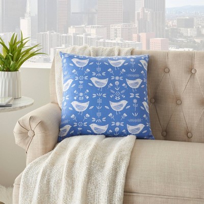18"x18" Life Styles Bird Pattern Square Throw Pillow Blue - Mina Victory