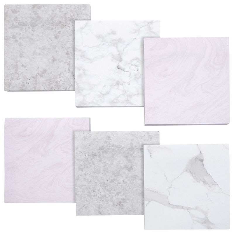Paper Junkie 6 Pack Marble Sticky Notes, Memo Notepads with 100 Sheets Each for Office Supplies, 6 Designs, 3.5 In, 1 of 10