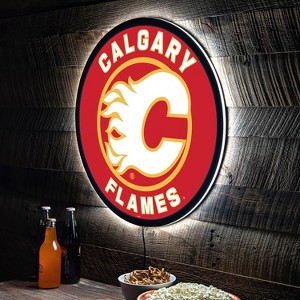 Evergreen Ultra-Thin Edgelight LED Wall Decor, Round, Calgary Flames- 23 x 23 Inches Made In USA - 1 of 4