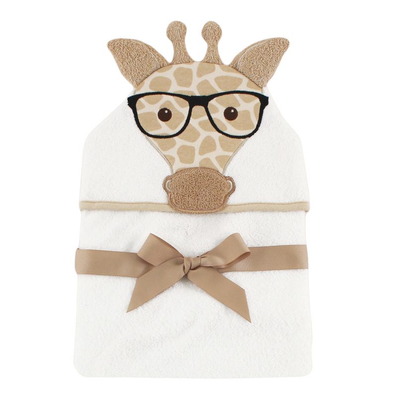 Hudson Baby Infant Cotton Animal Face Hooded Towel, Nerdy Giraffe, One Size, 1 of 4
