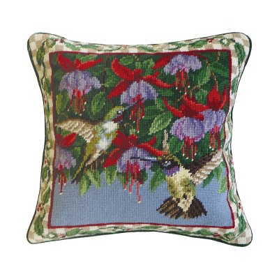C&F Home 14" x 14" Hummingbird & Fuchsias Needlepoint Throw Pillow