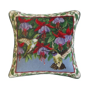 C&F Home 14" x 14" Hummingbird & Fuchsias Needlepoint Throw Pillow - 1 of 3