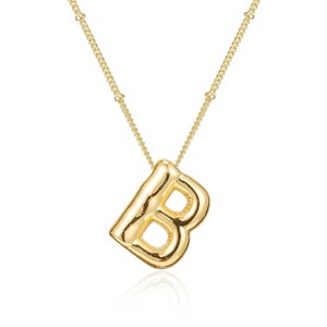 Bubble Letter Initial Necklace for Women, 14K Gold Plated Personalized Birthday Gift - 1 of 4