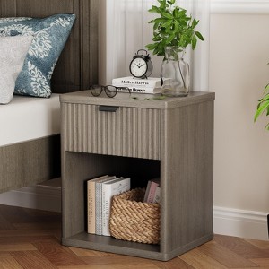 Vipbear Nightstand  Scandinavian Nightstand with Recessed Drawers Storage Cabinet Large Modern Mid-Century Wooden Nightstand - 1 of 4