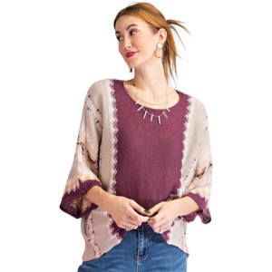 Slickblue Women's Oversized Sweater with Multi-Color Thread, Boat Neck and 3/4 Sleeves, Faded Plum, Size S-L - 1 of 4