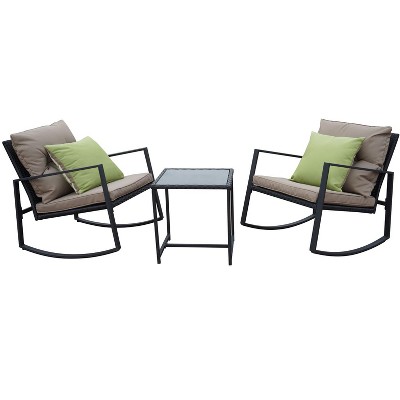 Kozyard 3 Piece Outdoor Rocking Chairs Patio Bistro Set with Table and Cushions for Garden Porch Backyard Bistro