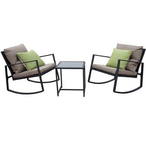 Kozyard 3 Piece Outdoor Rocking Chairs Patio Bistro Set with Table and Cushions for Garden Porch Backyard Bistro - 1 of 4