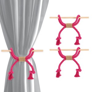 Unique Bargains Cotton Hand-Woven Decorative Tassel Curtain Tiebacks with Wood Club - 1 of 4