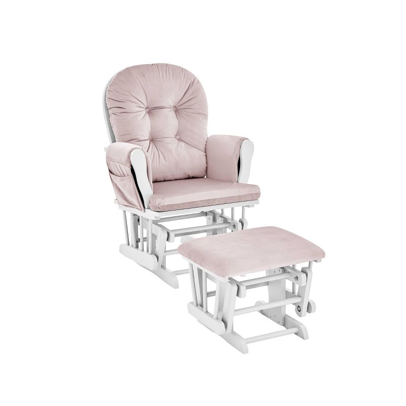 Suite Bebe Mason Glider and Ottoman - White Wood and Pink Fabric, 1 of 6