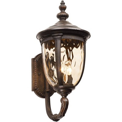 John Timberland Outdoor Wall Light Fixture Bronze 21" Hammered Glass Sconce for House Deck Patio