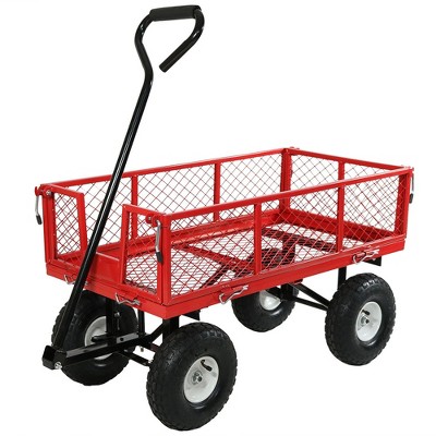 Sunnydaze Outdoor Lawn and Garden Heavy-Duty Durable Steel Mesh Utility Wagon Cart with Removable Sides - Red