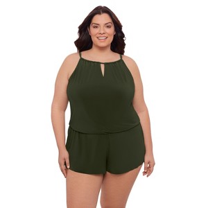Aqua Green, Women's Keyhole Blouson Romper - 1 of 3