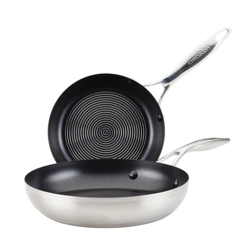 Circulon Next Generation Stainless Steel Twin Pack: 8&#34; &#38; 10.5&#34; Open Frying Pans, 1 of 7