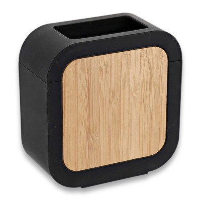 Evideco French Home Goods Modern Toothbrush Holder Black Rubber and Bamboo