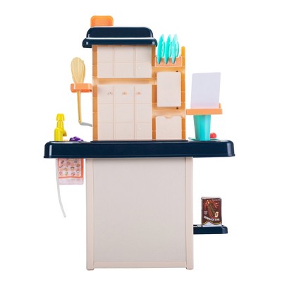Infurnic Play Food and Toy Kitchens, Kids Playset 42 PCS Toy Accessories Set, Kitchen Toy Cookware Real Sounds and Light, Blue, 18.50"*9.00"*25.00"