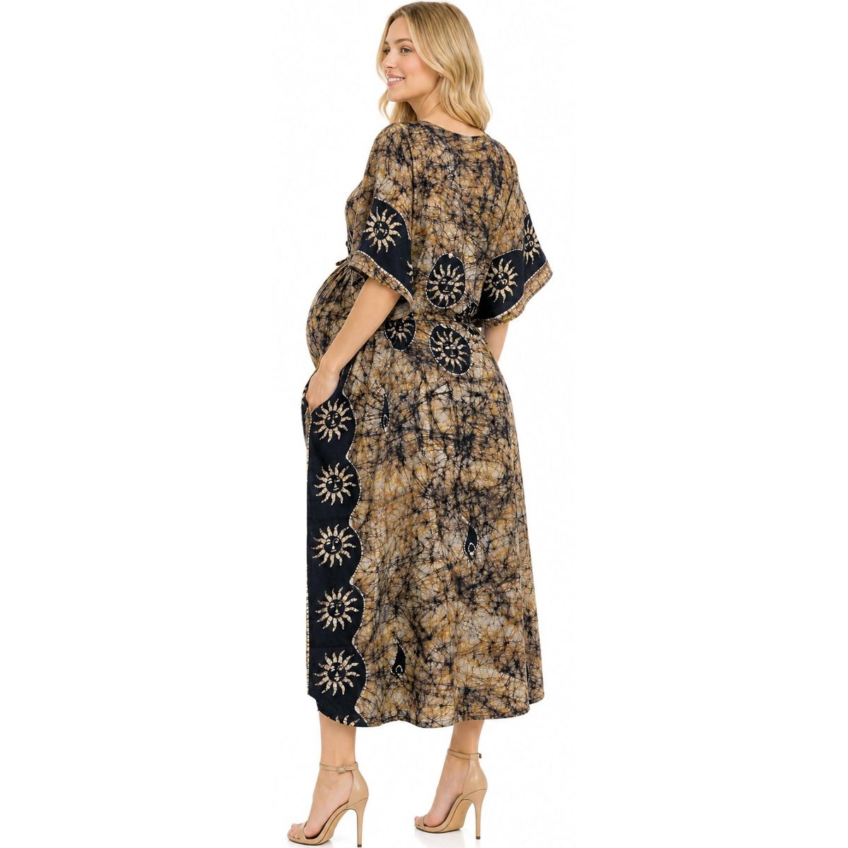 LA LEELA Summer Cotton Caftan Maxi Dress for Women Resortwear Vacation Cruise Holiday Loungewear Pregnancy Wear Beach Outfit 2X-3X Brown Sun - thumbnail 2