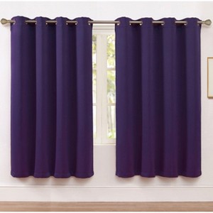 Kate Aurora Set of 2 Thermal Room Darkening Grommet Top Curtains For Small Windows - 63 in. Long - Purple - 1 of 3