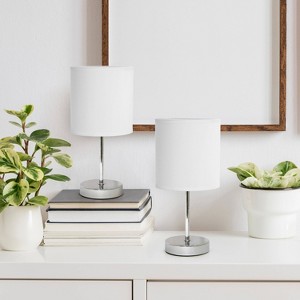 11.81" Traditional Petite Metal Stick Bedside Table Desk Lamp in Chrome with Fabric Shade - Creekwood Home - 1 of 4