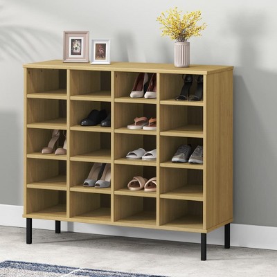 vidaXL Shoe Rack with Metal Legs Brown 37.4 in.x13.8 in.x33.9 in. Solid Wood OSLO