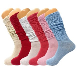 Women’s Slouch Socks 6 Pairs Cotton Scrunch Knee-High Shoe Size 5-10 - 1 of 4