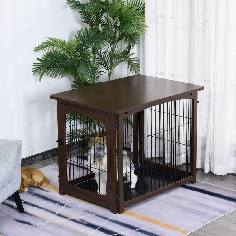 PawHut Wooden Decorative Dog Cage Pet Crate with Fence Side Table Small Animal House and Tabletop, Brown, 4 of 10