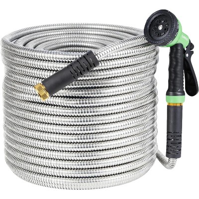 Stainless Steel Garden Hose with 10-Function Nozzle