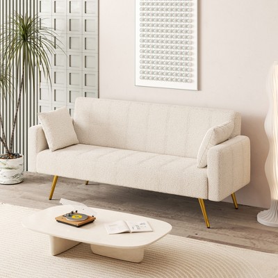 71.26" Teddy Velvet 3-Seater Sofa with Adjustable Backrest and Two Throw Pillows - ModernLuxe