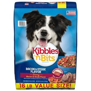 Kibbles 'n Bits Bacon & Steak Flavor Adult Complete & Balanced Dry Dog Food - 16 lbs - 1 of 4