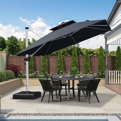 PURPLE LEAF 9/10/11/12ft Square Patio Cantilever Umbrella with Base Windproof Offset Heavy Duty Sun Umbrella for Pool Lawn Garden 360 Degree Rotation