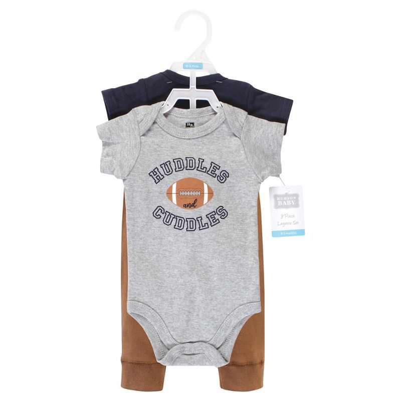 Hudson Baby Infant Boy Cotton Bodysuit and Pant Set, Football Huddles Short-Sleeve, 2 of 6