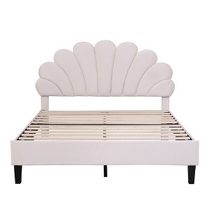 NicBex Full Size Upholstered Platform Bed Frame with Flower Pattern Beige - 1 of 3