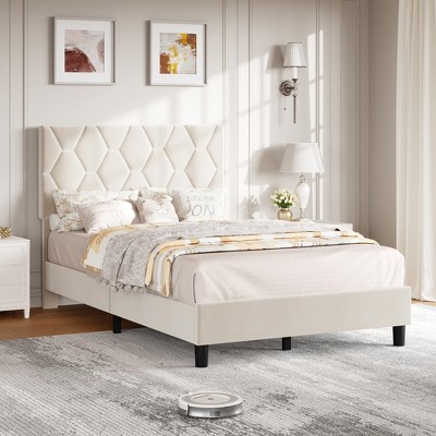 Whizmax Bed Frame, Modern Upholstered Platform Bed with Adjustable Headboard, Heavy Duty Button Tufted Bed Frame with Wood Slat Support, Easy Assembly