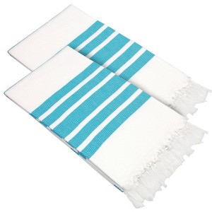 2pc Herringbone Pestemal Beach Towel Turquoise/White - Linum Home Textiles - 1 of 4