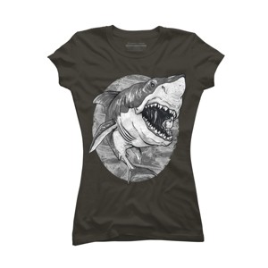 Junior's Design By Humans Great White Shark BW By MudgeStudios T-Shirt - 1 of 3