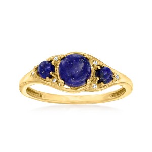 Ross-Simons Lapis 3-Stone Ring With Diamond Accents in 10kt Yellow Gold - 1 of 4